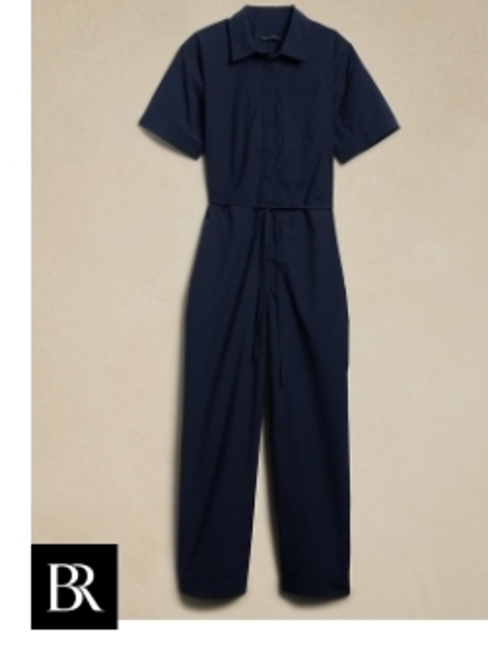 Banana Republic Navy Short-Sleeve Collared Jumpsuit